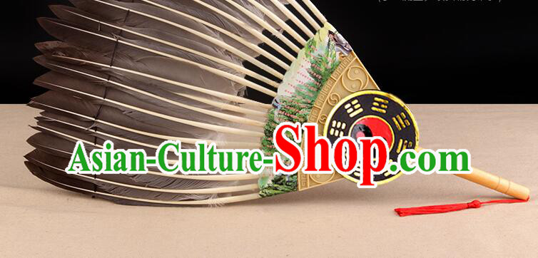 Traditional Eight Trigrams Fan Handmade Chinese Feather Fans Zhuge Liang Fan for Men