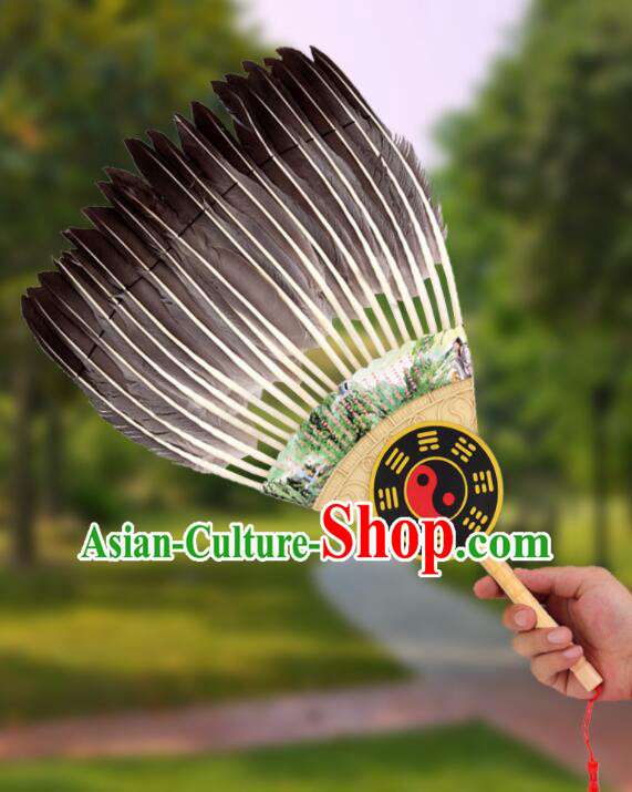 Traditional Eight Trigrams Fan Handmade Chinese Feather Fans Zhuge Liang Fan for Men