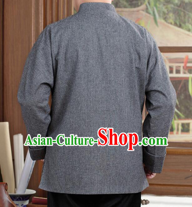 Chinese Embroidered Dragon Outer Garment Traditional Grey Woolen Jacket