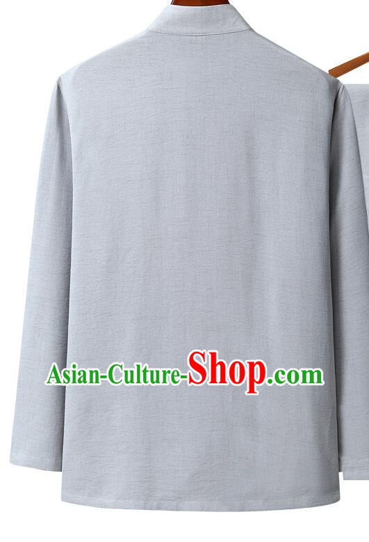 Chinese Traditional Grey Linen Upper Outer Garment Embroidered Phoenix and Dragon Shirt