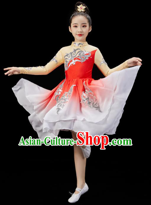 Chinese Umbrella Dance Clothing Children Dance Red Dress Stage Performance Garment Costumes Classical Dancewear