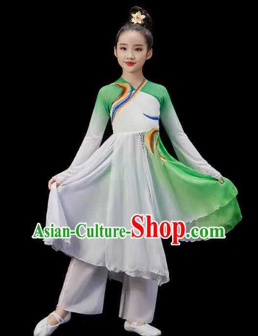 Chinese Stage Performance Garment Costumes Group Dance Green Uniform Opening Dance Clothing Children Dance Dress