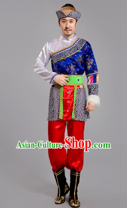 Chinese Tibetan Minority Folk Dance Clothing Zang Nationality Male Outfits Ethnic Festival Costumes