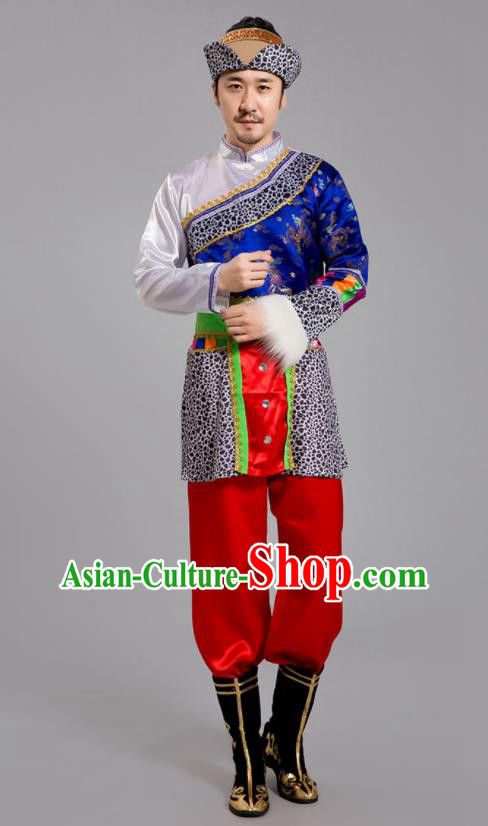 Chinese Tibetan Minority Folk Dance Clothing Zang Nationality Male Outfits Ethnic Festival Costumes