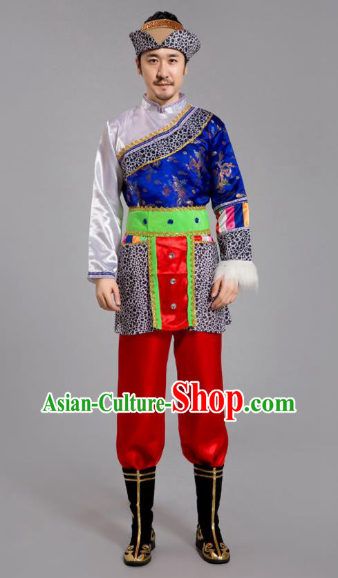 Chinese Tibetan Minority Folk Dance Clothing Zang Nationality Male Outfits Ethnic Festival Costumes