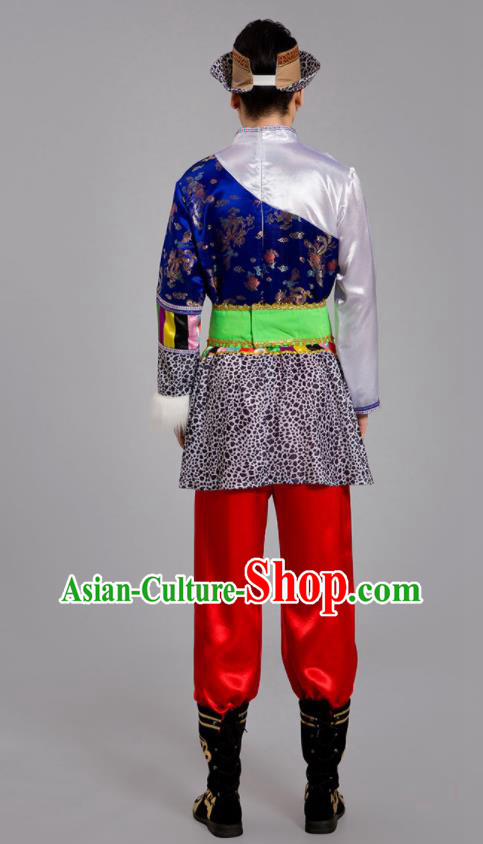 Chinese Tibetan Minority Folk Dance Clothing Zang Nationality Male Outfits Ethnic Festival Costumes