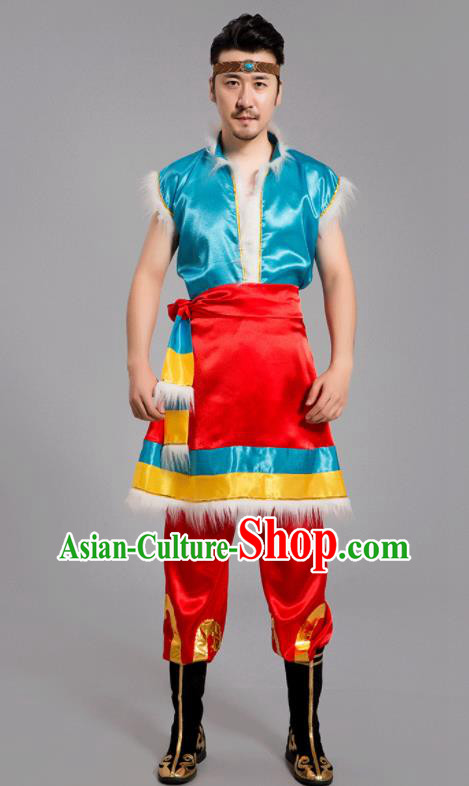 Chinese Ethnic Festival Costumes Tibetan Minority Folk Dance Clothing Zang Nationality Male Outfits