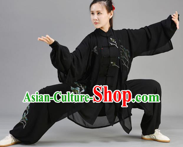 Chinese Tai Ji Performance Outfits Traditional Kung Fu Garments Embroidered Pine Black Uniform Tai Chi Competition Clothing