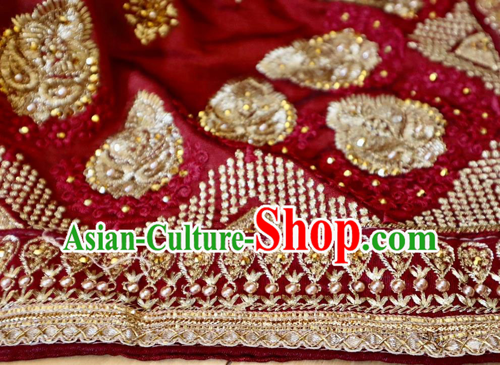 Indian Red Wedding Dress Bride Embroidered Clothing Traditional Garment Costumes India Sari