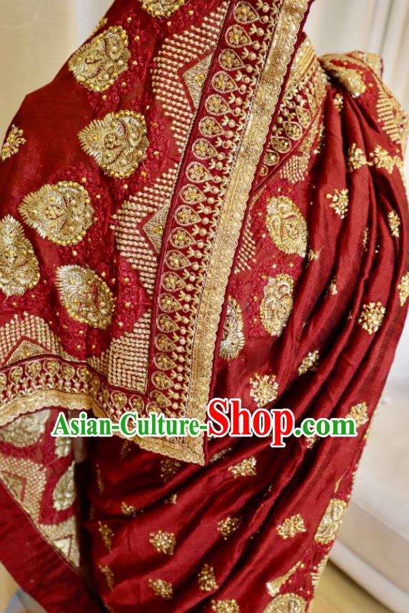 Indian Red Wedding Dress Bride Embroidered Clothing Traditional Garment Costumes India Sari
