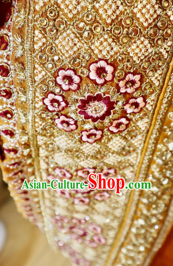 India Ginger Sari Asian Traditional Garment Costumes Indian Wedding Dress Bride Embroidered Clothing