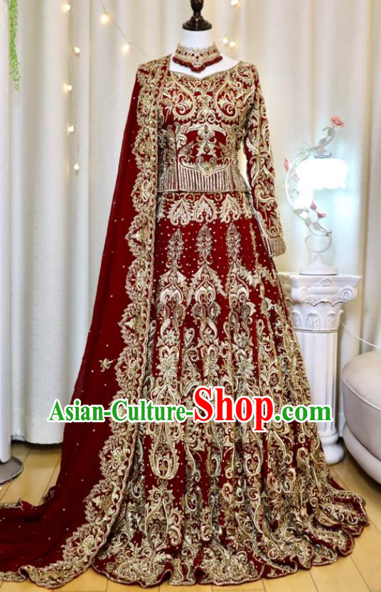 India Bride Clothing Top Embroidered Red Lengha Traditional Garment Costumes Indian Wedding Dress