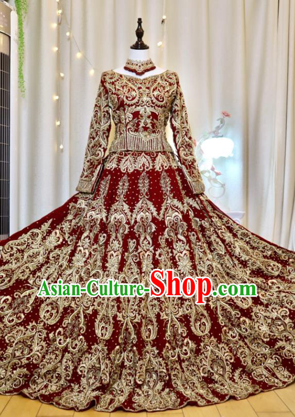 India Bride Clothing Top Embroidered Red Lengha Traditional Garment Costumes Indian Wedding Dress