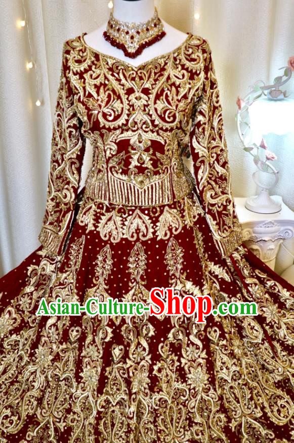India Bride Clothing Top Embroidered Red Lengha Traditional Garment Costumes Indian Wedding Dress