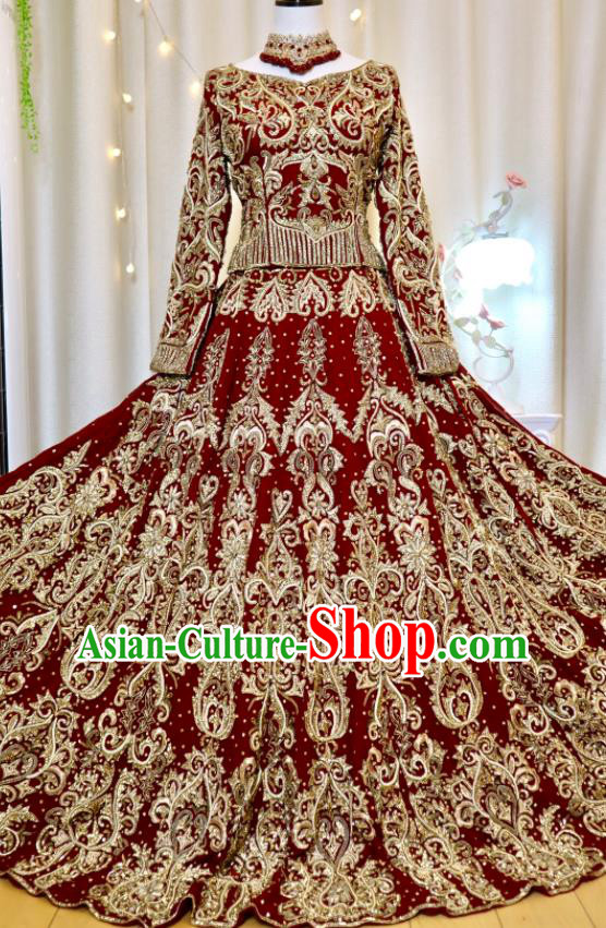 India Bride Clothing Top Embroidered Red Lengha Traditional Garment Costumes Indian Wedding Dress