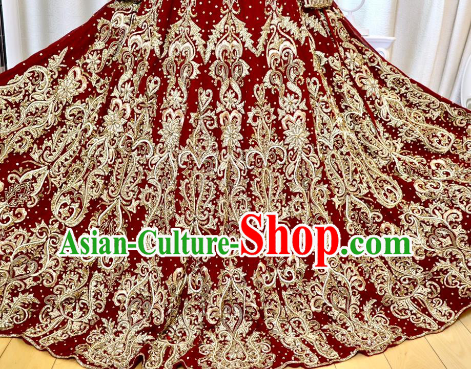 India Bride Clothing Top Embroidered Red Lengha Traditional Garment Costumes Indian Wedding Dress