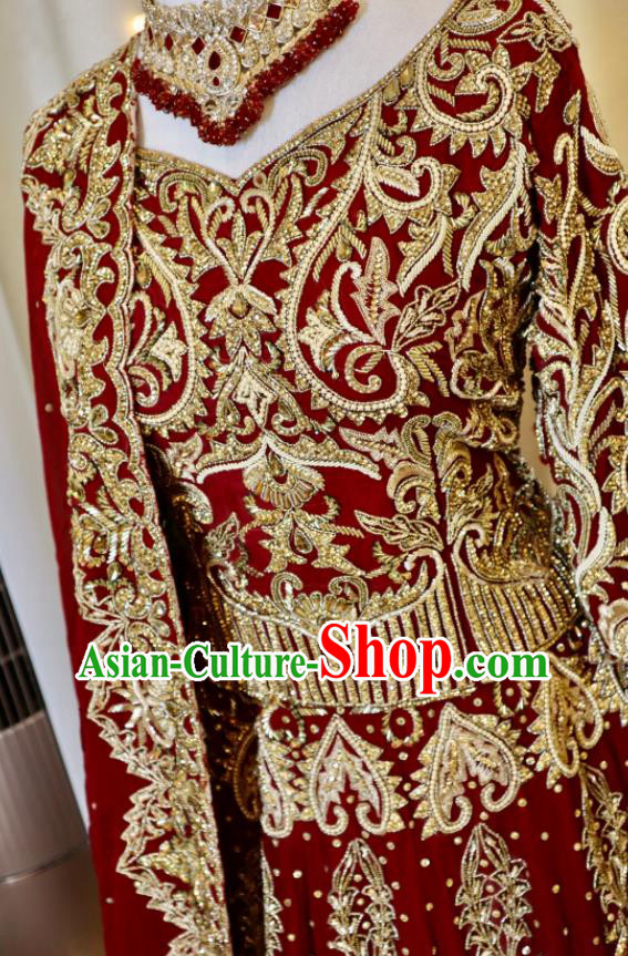 India Bride Clothing Top Embroidered Red Lengha Traditional Garment Costumes Indian Wedding Dress