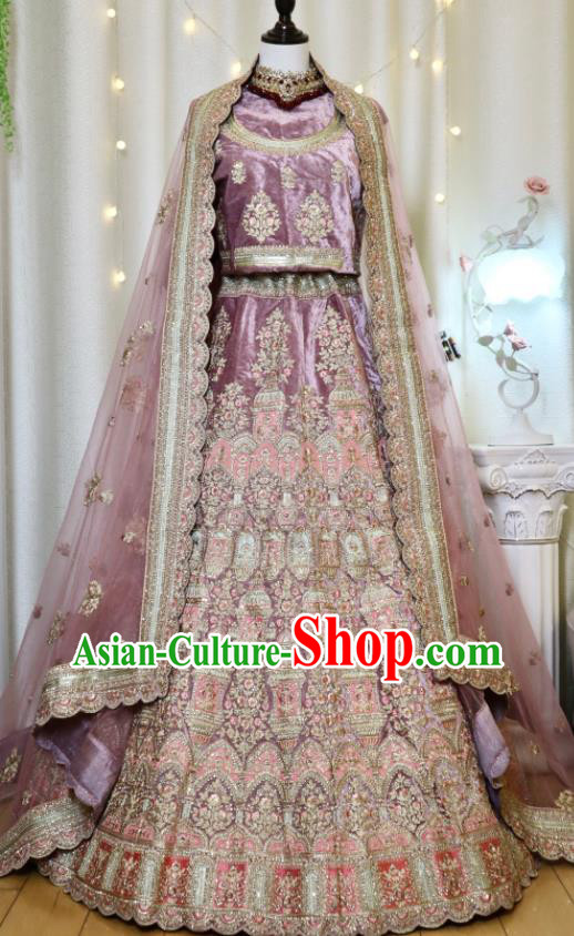 Indian Wedding Dress Top Embroidered Lilac Lengha Outfit India Bride Clothing Traditional Garment Costumes