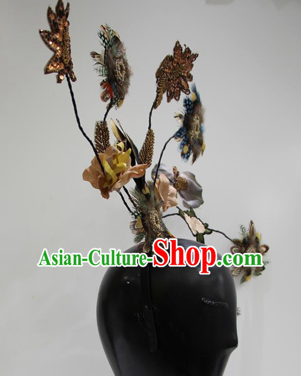 Top Baroque Headdress Handmade Party Branch Headwear Embroidered Royal Crown