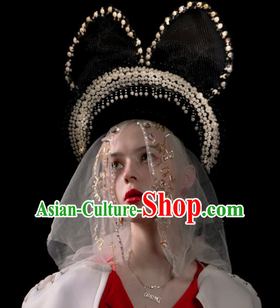 Top Baroque Top Hat Handmade Pearls Headdress Party Goddess Royal Crown Headwear