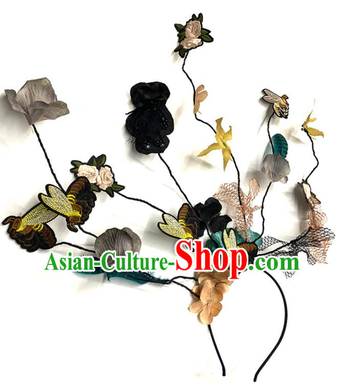 Handmade Baroque Style Hair Clasp Branch Headdress Top Party Embroidered Royal Crown Headwear