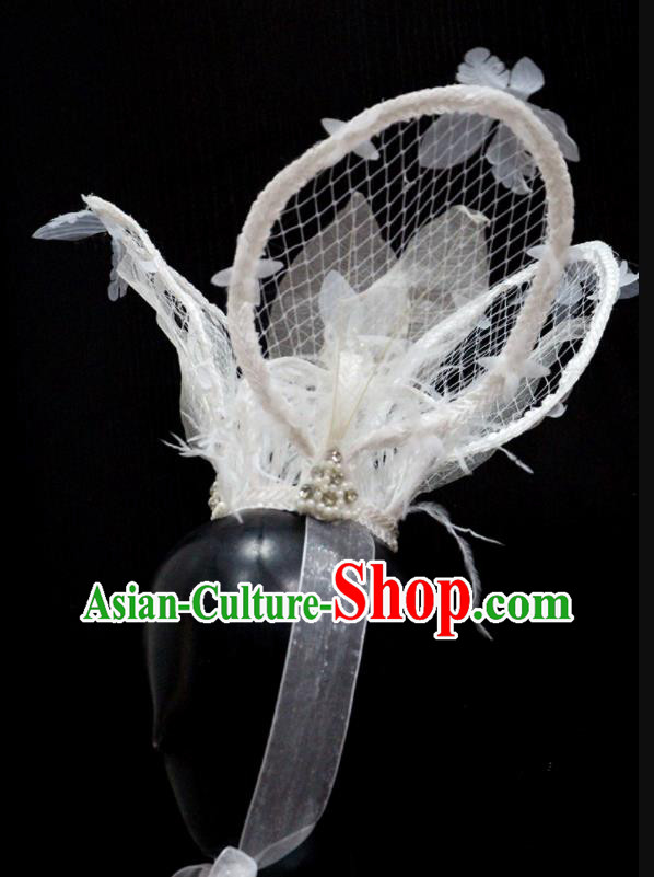 Top Party Royal Crown Headwear Handmade Baroque Style Top Hat Lace Feather Headdress