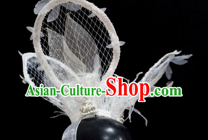Top Party Royal Crown Headwear Handmade Baroque Style Top Hat Lace Feather Headdress