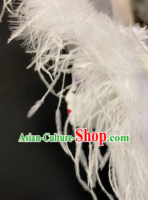 Handmade White Feather Top Hat Court Woman Headwear Catwalks Performance Headdress