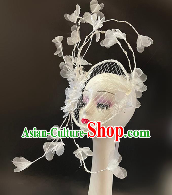 Baroque Style Silk Flowers Headwear Handmade Catwalks Performance Headdress White Mask Hat