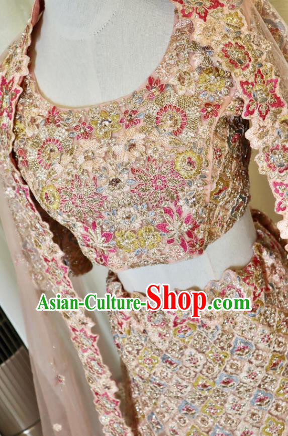 Indian Traditional Garment Costumes Wedding Dress Top Embroidered Pink Lengha Outfit India Bride Clothing