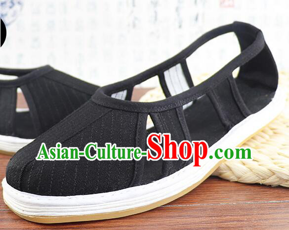 Chinese Martial Arts Shoes Black Monk Shoes Handmade Multi Layered Luohan Shoes Traditional Cloth Shoes for Men