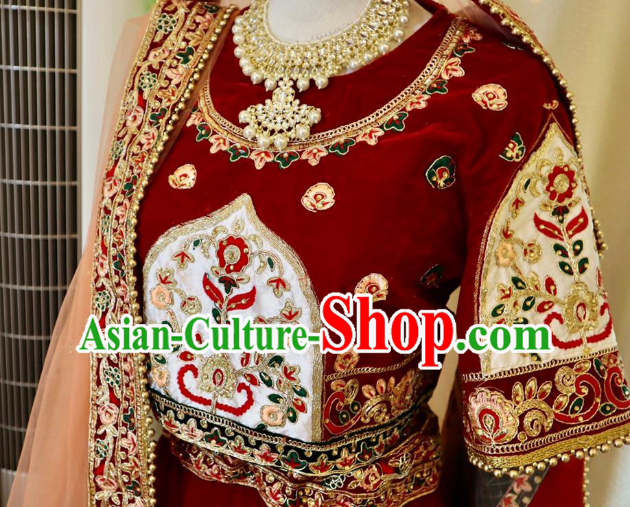 Asian Embroidered Outfit Top Indian Sari Clothing Traditional Garment India Red Wedding Dress