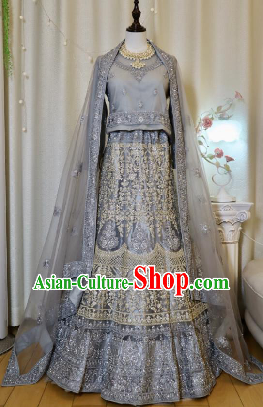 India Wedding Dress Asian Embroidered Blue Outfit Top Indian Clothing Traditional Lengha Garment