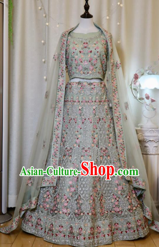 Indian Wedding Clothing India Traditional Lengha Garment Top Embroidered Light Green Dress Outfit