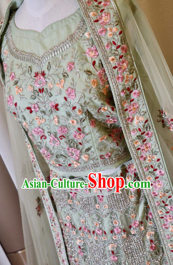 Indian Wedding Clothing India Traditional Lengha Garment Top Embroidered Light Green Dress Outfit