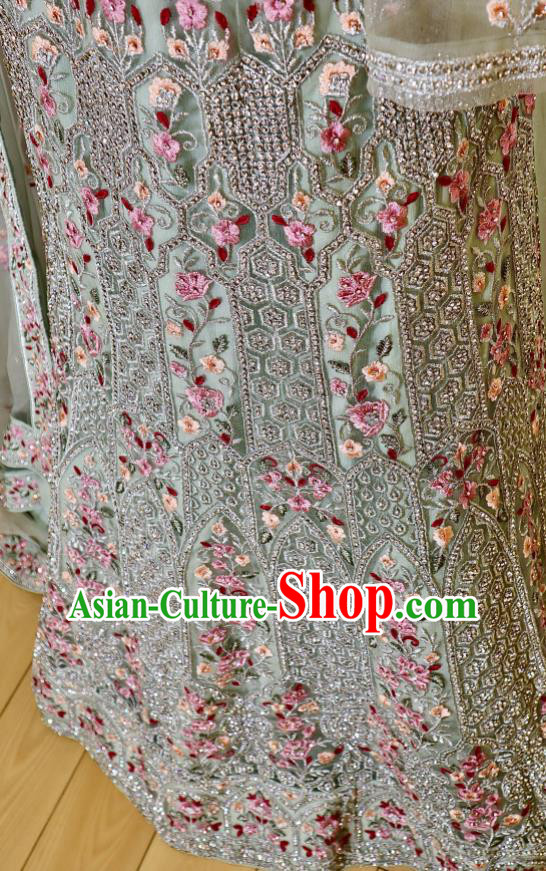 Indian Wedding Clothing India Traditional Lengha Garment Top Embroidered Light Green Dress Outfit