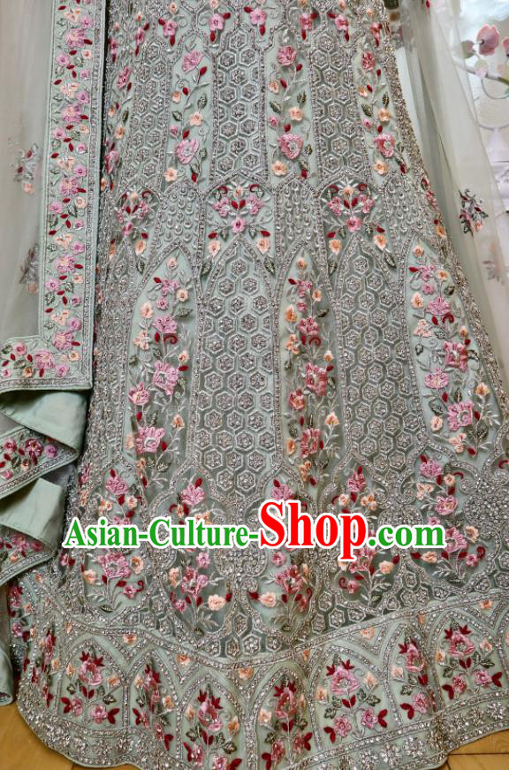 Indian Wedding Clothing India Traditional Lengha Garment Top Embroidered Light Green Dress Outfit