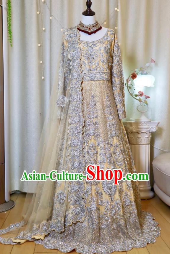 Top India Bride Lengha Garment Traditional Embroidered Yellow Dress Outfit Indian Wedding Clothing
