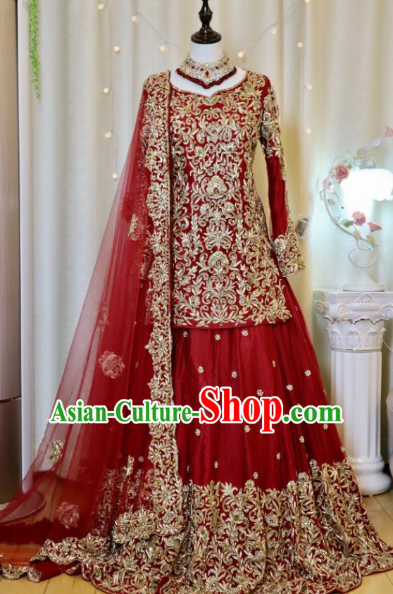 Indian Wedding Clothing Top India Bride Lengha Garment Traditional Embroidered Red Dress Outfit