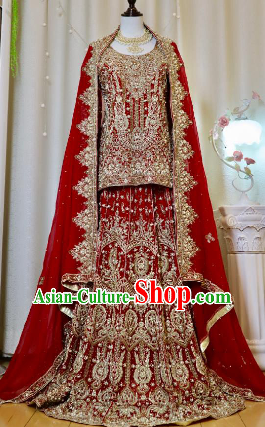 Top Indian Traditional Garment India Wedding Dress Embroidered Red Skirt Outfit Lengha Clothing