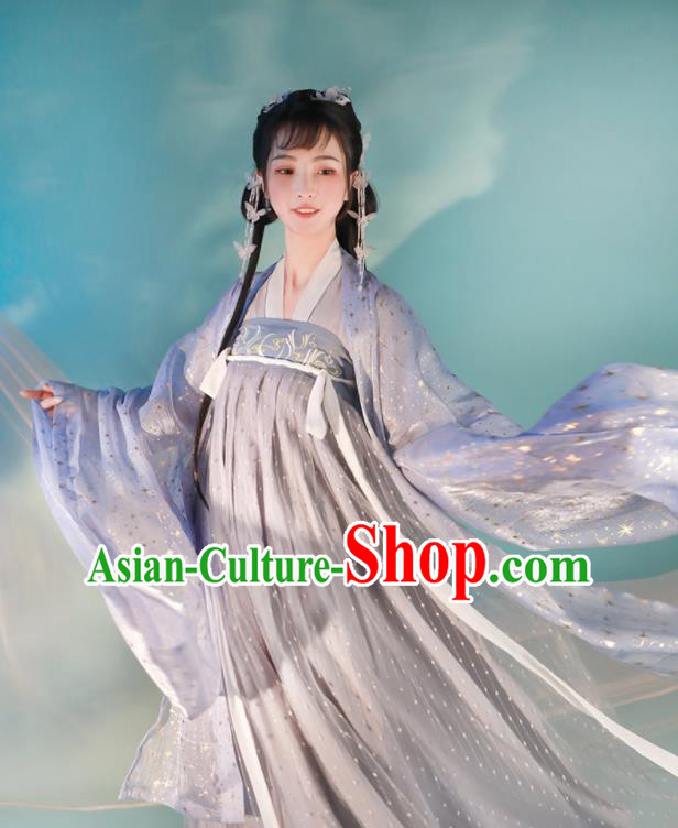 Chinese Tang Dynasty Princess Costumes Traditional Hanfu Clothing Ancient Young Lady Violet Dress