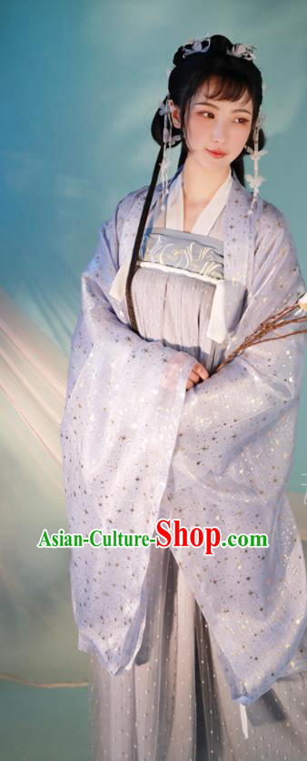 Chinese Tang Dynasty Princess Costumes Traditional Hanfu Clothing Ancient Young Lady Violet Dress