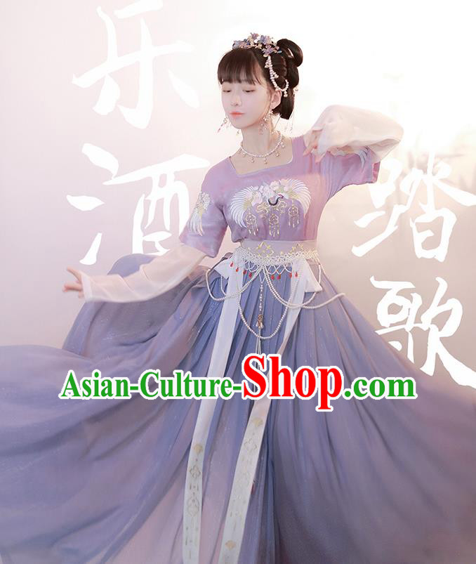 Chinese Ancient Young Lady Violet Dress Tang Dynasty Princess Costumes Traditional Hanfu Clothing