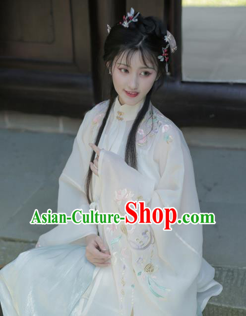 Chinese Ming Dynasty Noble Lady Costumes Traditional Hanfu Clothing Ancient Royal Princess Beige Dress