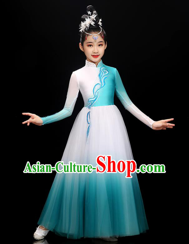 Chinese Classical Dance Blue Dress Traditional Fan Dancewear Children Dance Clothing Modern Dance Garment Costume