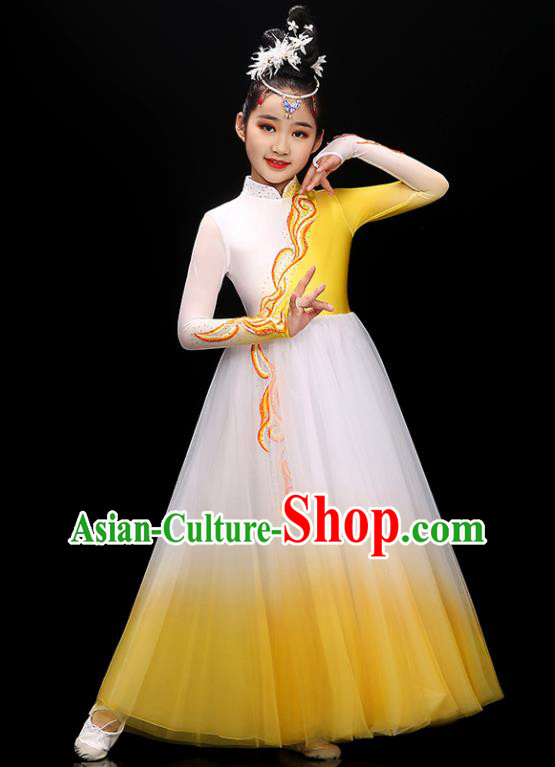 Chinese Children Modern Dance Clothing Opening Dance Garment Costume Classical Dance Yellow Dress Traditional Dancewear