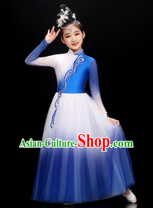 Chinese Traditional Dancewear Children Modern Dance Clothing Opening Dance Garment Costume Classical Dance Royal Blue Dress