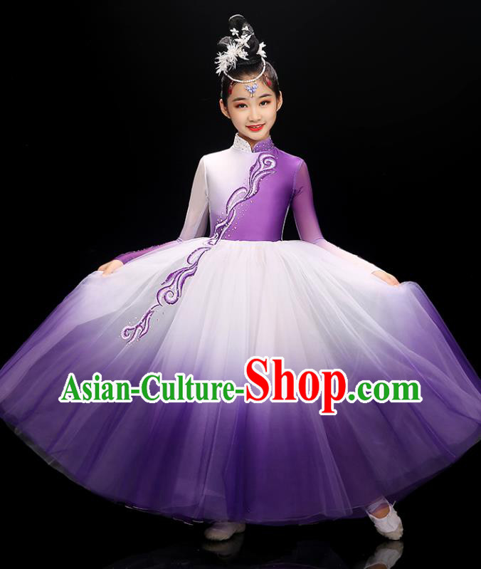Chinese Classical Dance Purple Dress Traditional Dancewear Children Modern Dance Clothing Opening Dance Garment Costume