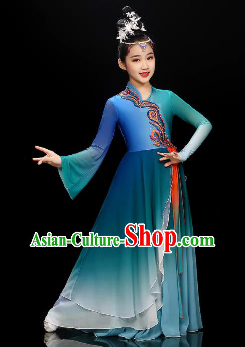 Chinese Opening Dance Garment Costume Fan Dance Blue Dress Traditional Dancewear Children Classical Dance Clothing