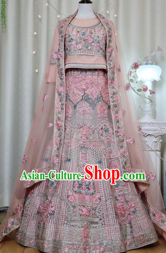 Indian Traditional Wedding Dress Top India Clothing Bride Lengha Garment Embroidered Pink Outfit